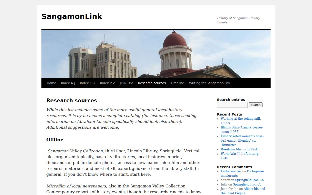 Sangamon County Historical Society research sources for Springfield history