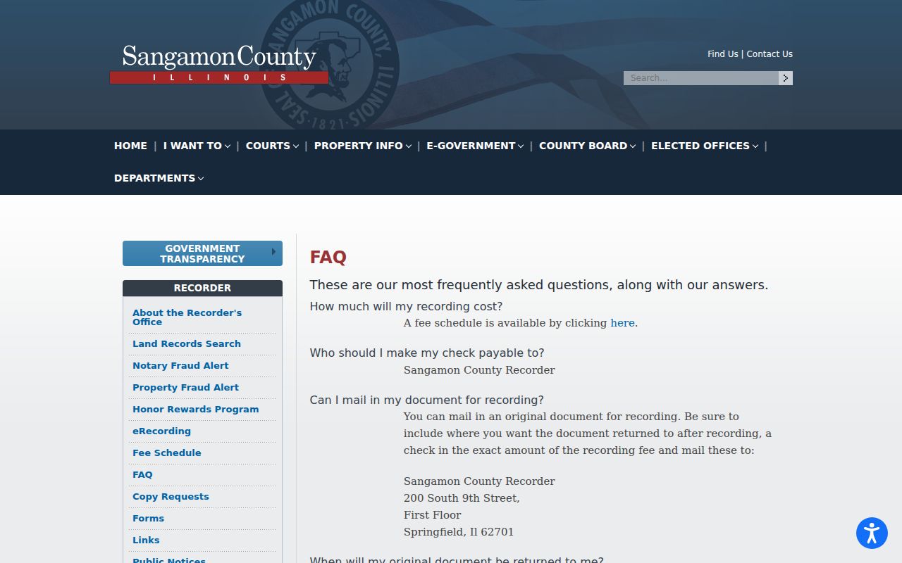 Sangamon County Recorder deed research and copy guidance for Springfield address history