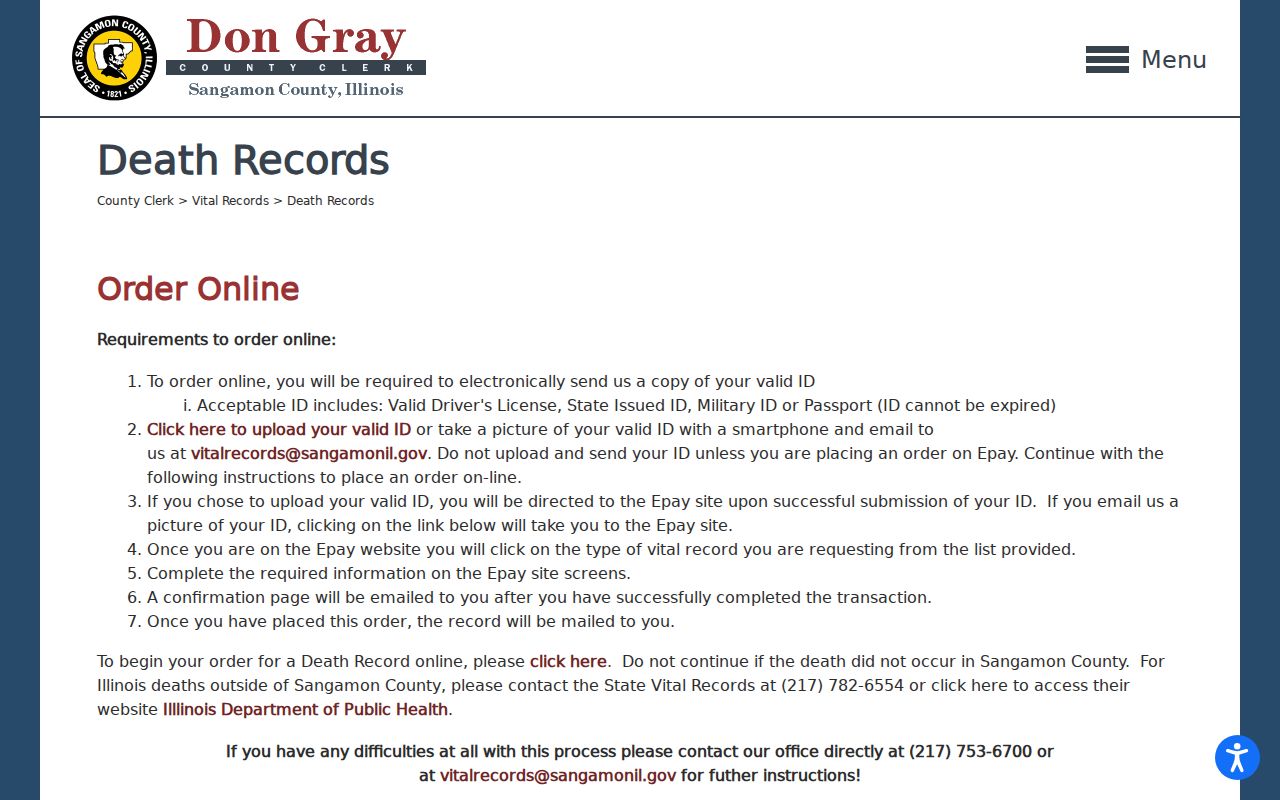 Springfield resident lookup death record request